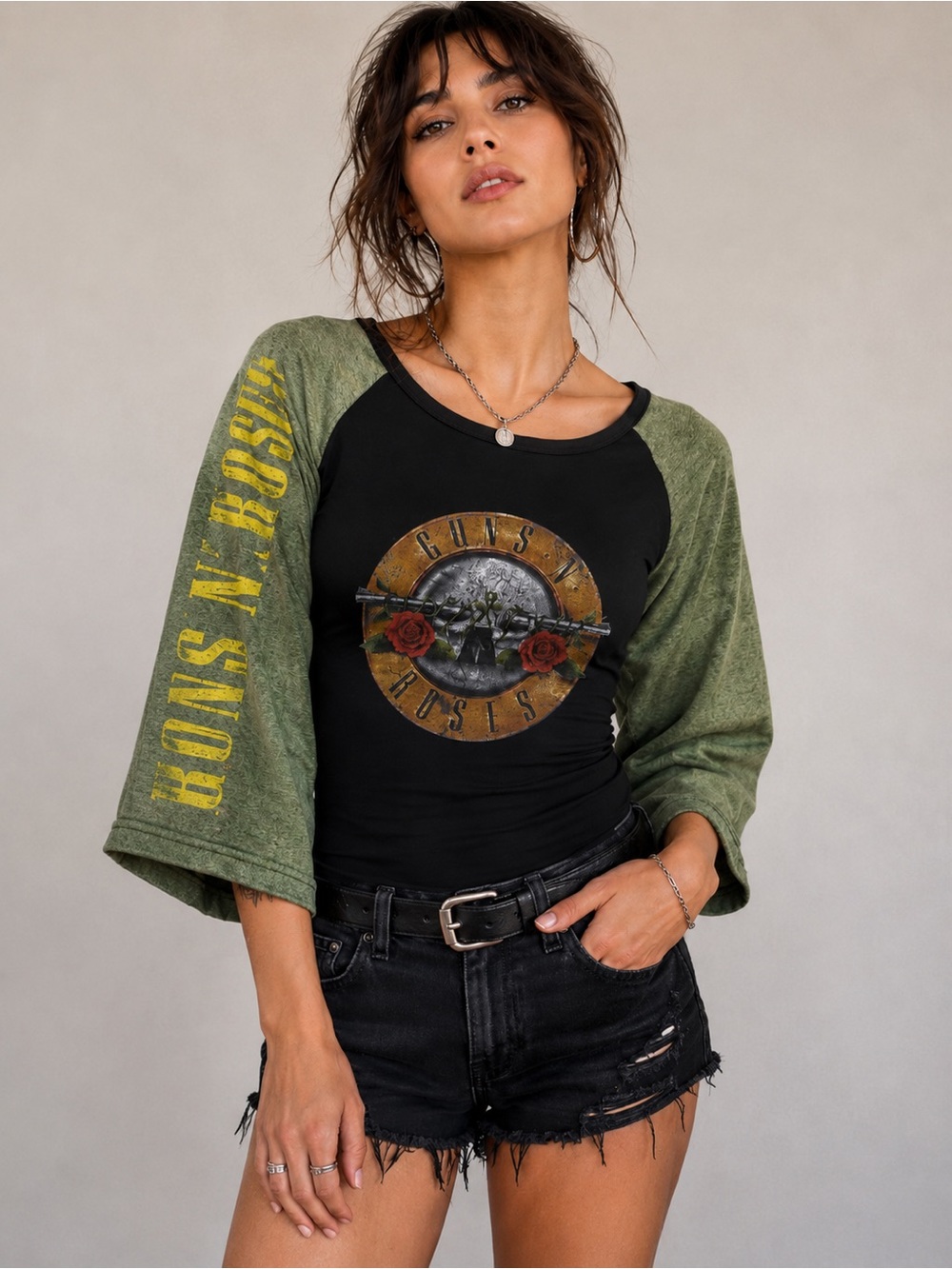 Handmade Guns N’ Roses Upcycled Raglan Tee Small Sweatpant Sleeve Rock Shirt